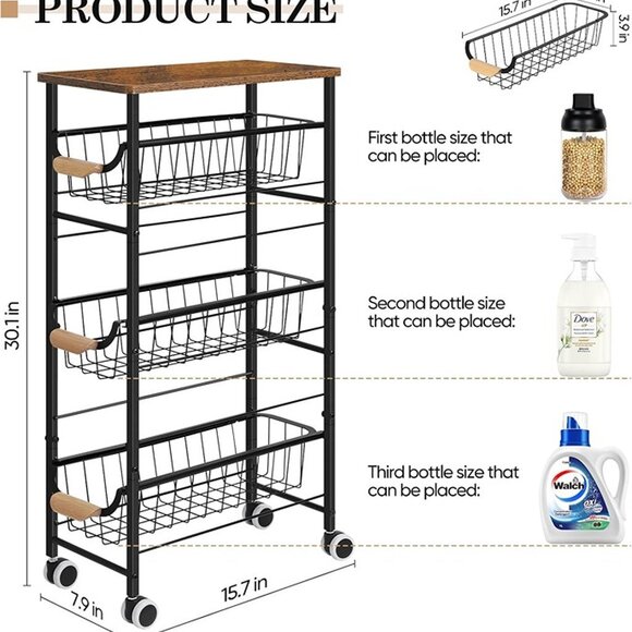 NEW 4-Tier Rolling Storage Cart, Rolling Kitchen Cart, Narrow Utility Cart. - Picture 8 of 8